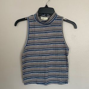 light blue, baby blue, black , gold striped turtle neck tank top